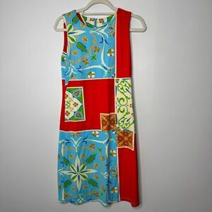 J. McLaughlin Blue Red Colorblock Floral Catalina Cloth Sophia Sheath Dress
